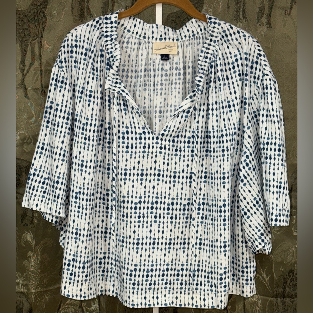 Universal Thread White Tunic with Navy Dot Print